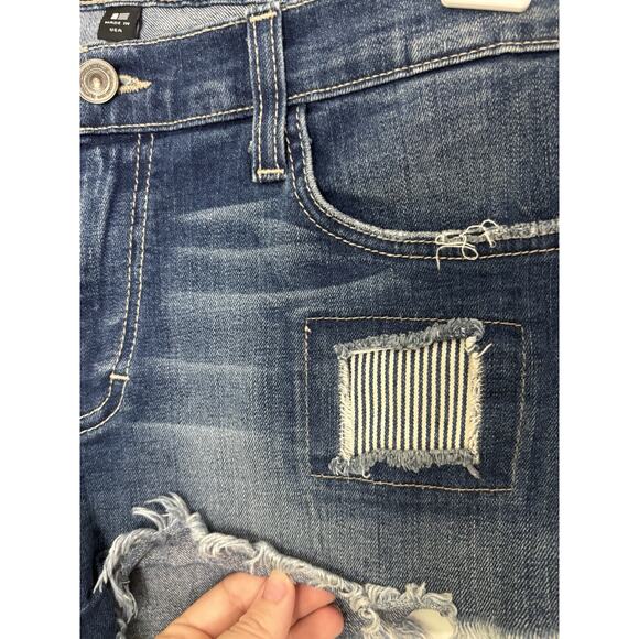 Flying Monkey Low Rise Patchwork Denim Shorts Size 30 Raw Hem Made in USA Y2K - Picture 5 of 8